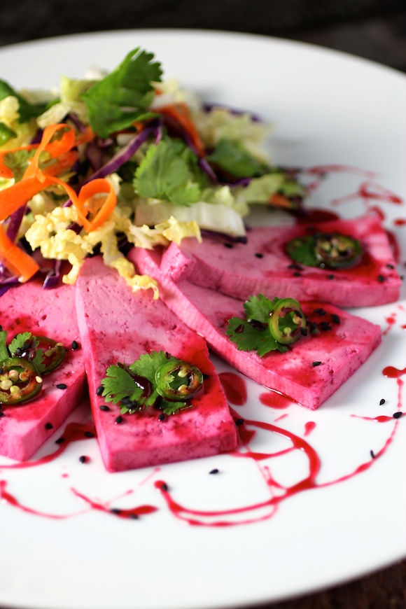 Pickled Tofu Carpaccio, Beet Syrup, Asian Slaw - Taste With The Eyes