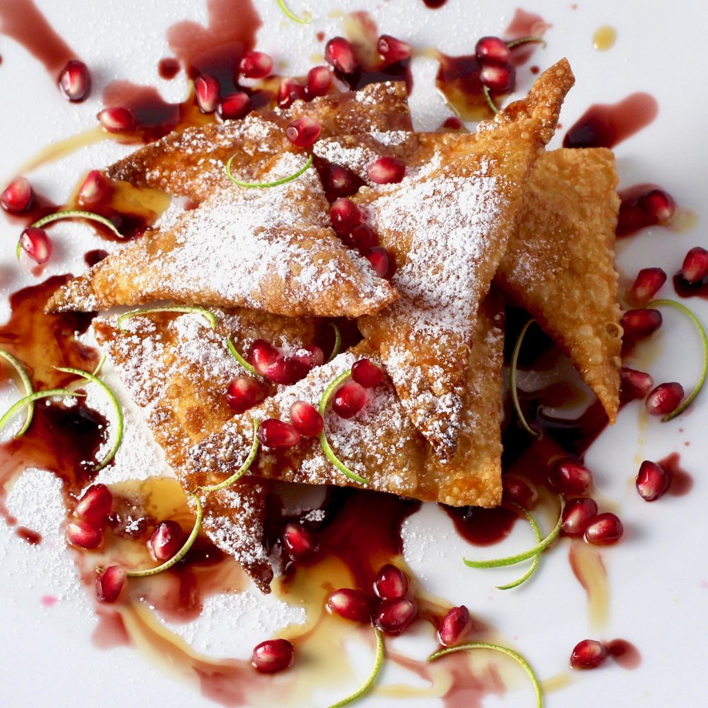 Pumpkin Ricotta Wontons, Maple, Pomegranate, Lime