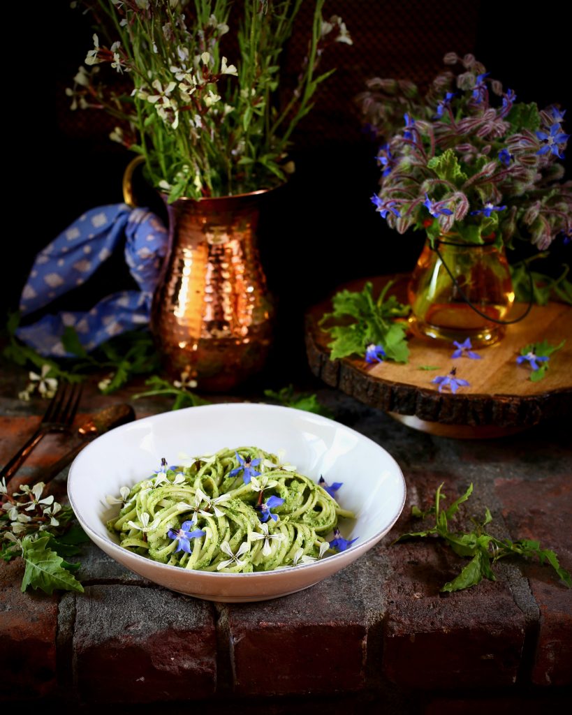 Linguini, Arugula Pesto, Edible Flowers