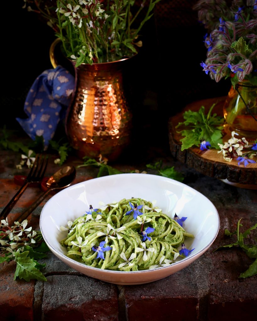 Linguini, Arugula Pesto, Edible Flowers