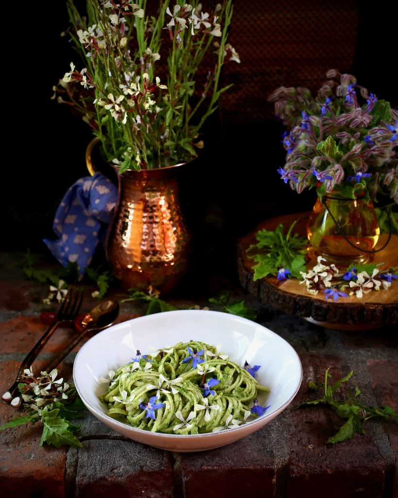 Linguini, Arugula Pesto, Edible Flowers