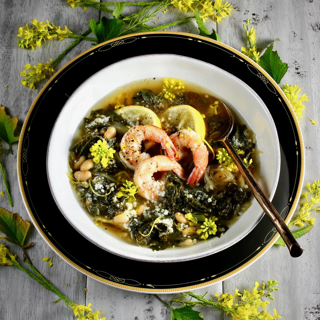 Mustard Greens Soup with Foraged Mustard Flowers