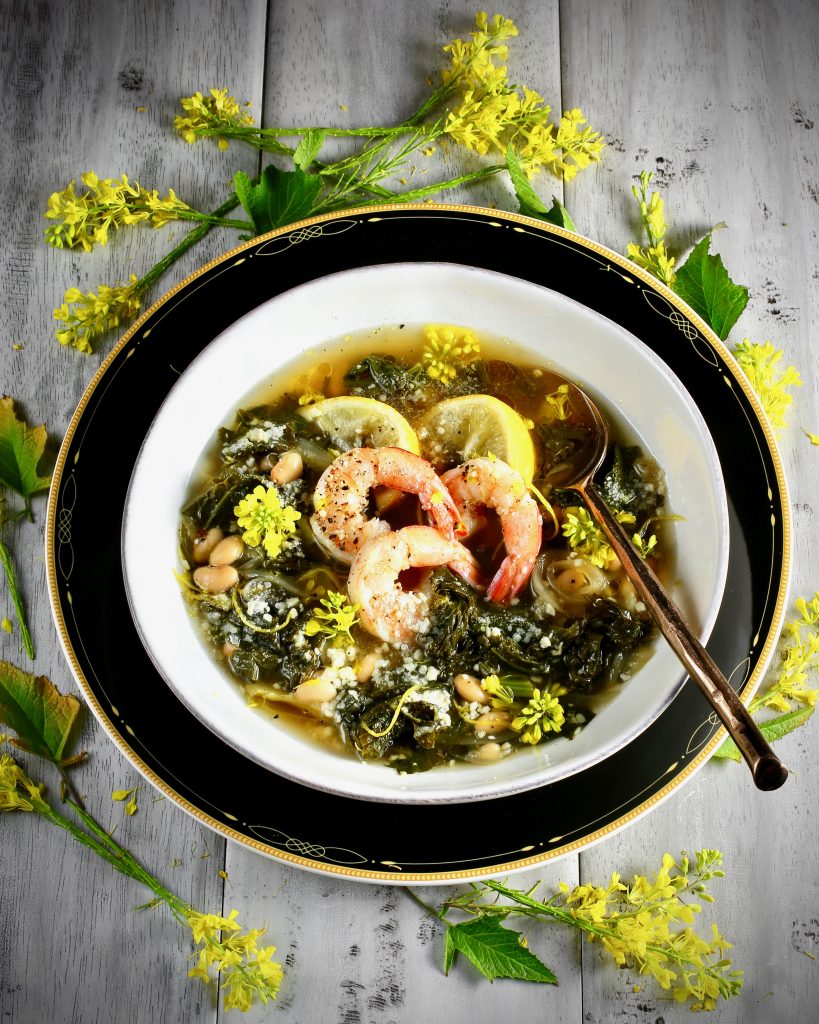 Mustard Greens Soup with Foraged Mustard Flowers - Taste With The Eyes