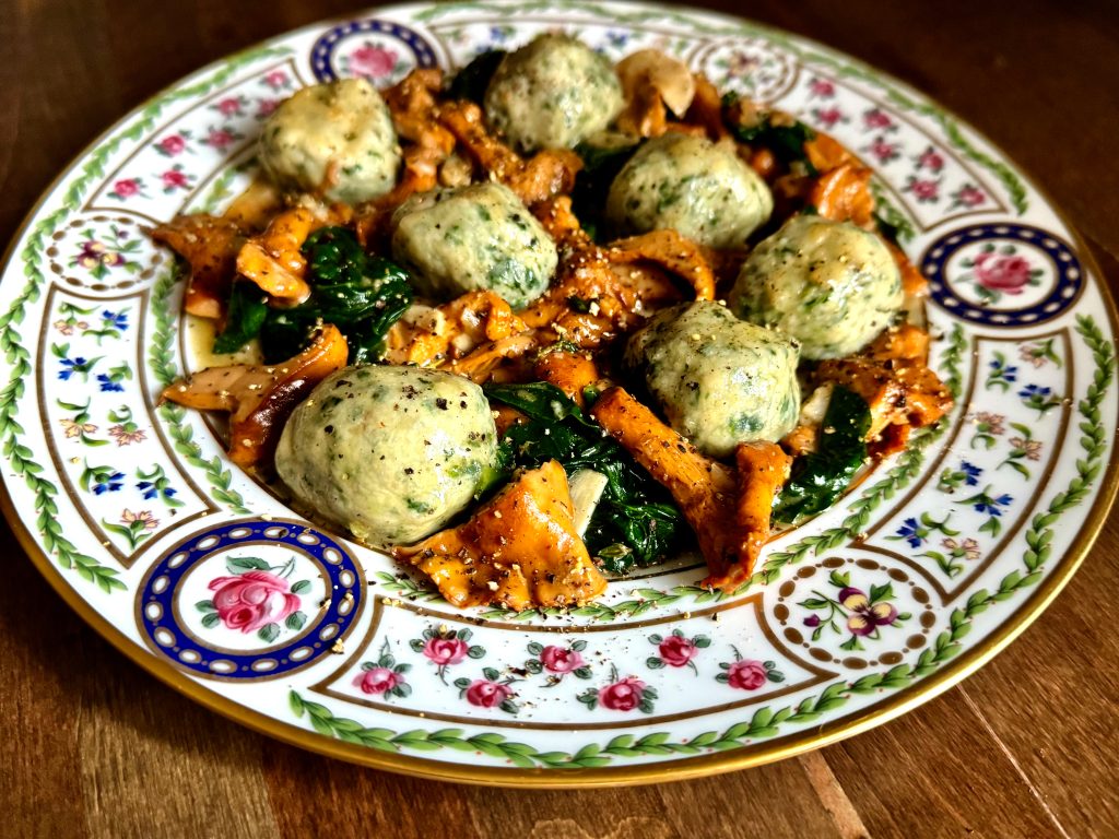 Spinach Gnudi with Chanterelles