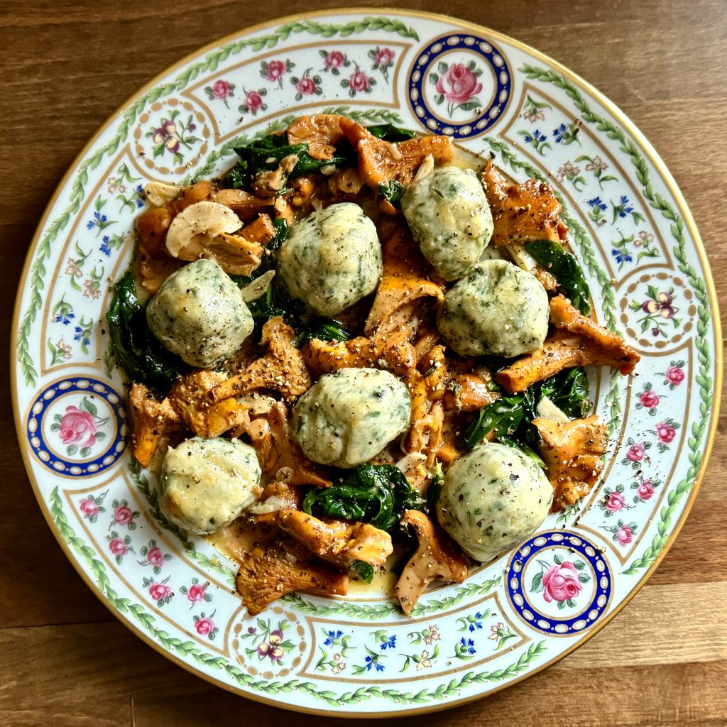 Spinach Gnudi with Chanterelles