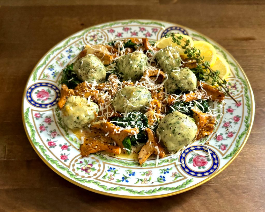 Spinach Gnudi with Chanterelles